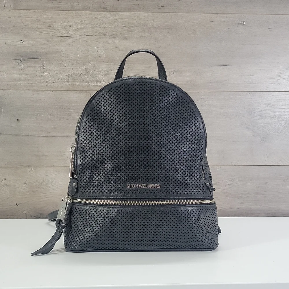 Michael Kors Black Perforated Leather Mini Backpack Bag